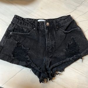 Forever 21 black distressed jean shorts, size 26